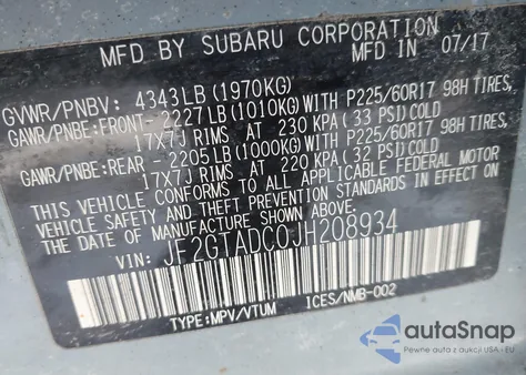 2018 Subaru Crosstrek 2.0I Premium z USA, uszkodzony, nr VIN JF2GTADC0JH208934